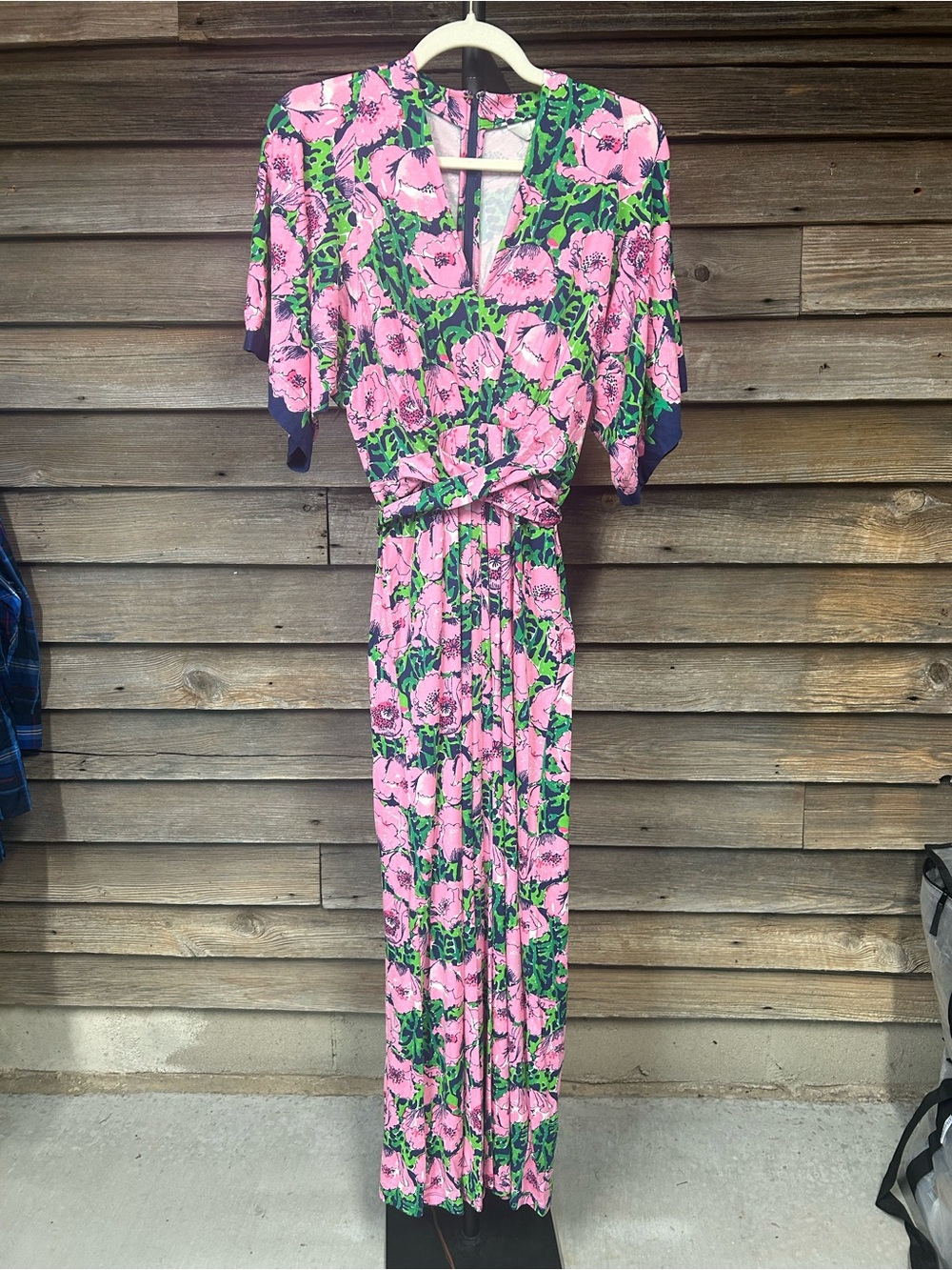 Lilly Pulitzer Pink Floral Green Leaf Maxi Dress